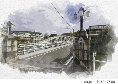 水彩画風　嬉野温泉　嬉野橋　佐賀県嬉野市 103247380