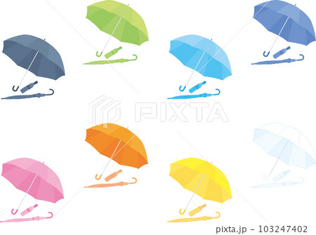 カラフルな傘色々組み合わせセット_開いた傘_閉じた傘_折り畳み傘 103247402