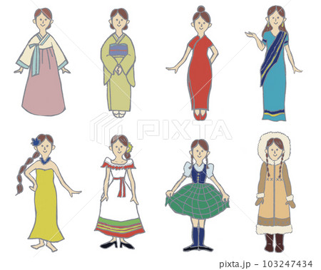 各国の民族衣装を着た女性 103247434