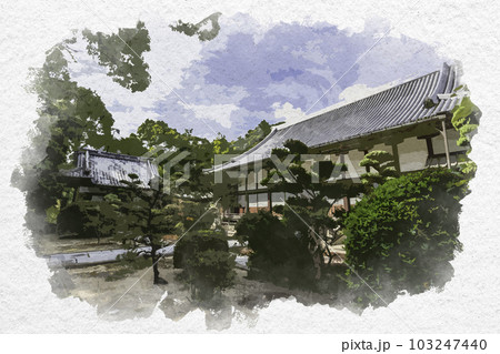 水彩画風　嬉野温泉　瑞光寺　境内　佐賀県嬉野市 103247440