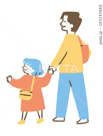 手を繋いで歩くお父さんと子ども_色 手を繋いで歩くお父さんと子ども_色 103247669