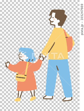 手を繋いで歩くお父さんと子ども_色 手を繋いで歩くお父さんと子ども_色 103247669