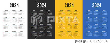 One page Wall Calendar 2024 set. Black, white and yellow vertical versions. A4 A3 Vector One page Wall Calendar 2024 set. Black, white and yellow vertical versions. A4 A3 Vector 103247864