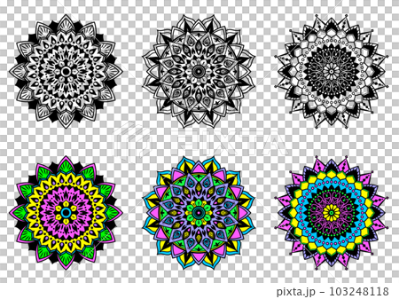 Colored psychedelic mandala set. Colored psychedelic mandala set. 103248118