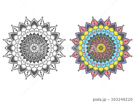 色付きの豪華な曼荼羅セット。 103249220