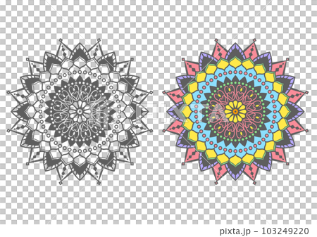色付きの豪華な曼荼羅セット。 103249220