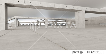 Abstract architectural minimalistic background. Contemporary showroom. Modern concrete exhibition tunnel. Empty gallery. Backlight. 3D illustration and rendering. 103249559