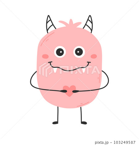 Cute monster in flat style. Hand drawn baby monster. Vector illustration. Kids monster isolated on white background. 103249587