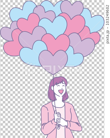 ハートの風船を持った笑顔の人たち_2色風_女性_上半身 ハートの風船を持った笑顔の人たち_2色風_女性_上半身 103249682