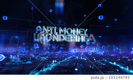 Anti Money Laundering - businessman working with virtual reality at office. Anti Money Laundering - businessman working with virtual reality at office. 103249793