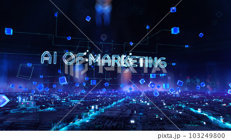 AI of Marketing - businessman working with virtual reality at office. AI of Marketing - businessman working with virtual reality at office. 103249800