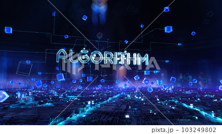 Algorithm - businessman working with virtual reality at office. 103249802