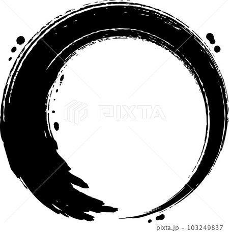 手描きの黒い円　丸　筆文字 103249837