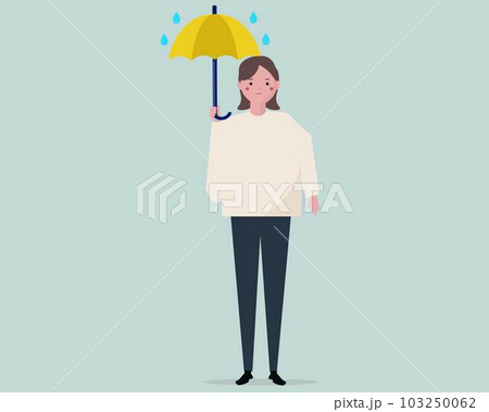 傘を差す女性。雨具、雨、梅雨。ベクターイラスト 傘を差す女性。雨具、雨、梅雨。ベクターイラスト 103250062