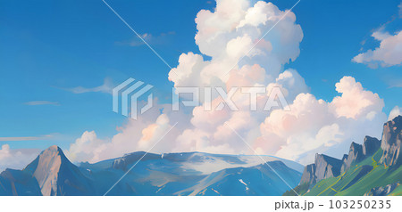 青空と雲のイラスト　夏の空　入道雲　積乱雲 103250235