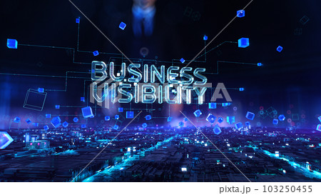 Business Visibility - businessman working with virtual reality at office. Business Visibility - businessman working with virtual reality at office. 103250455
