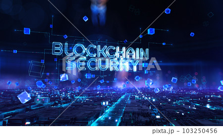 Blockchain Security - businessman working with virtual reality at office. 103250456