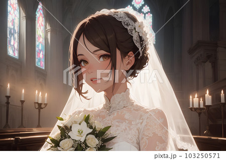 ウェディングドレスの女性のイラスト　結婚式　 103250571