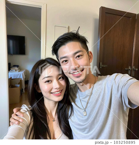 AI生成美男美女・二人で写真を撮る幸せなカップル AI生成美男美女・二人で写真を撮る幸せなカップル 103250895
