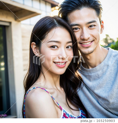 AI生成美男美女・二人で写真を撮る幸せなカップル AI生成美男美女・二人で写真を撮る幸せなカップル 103250903