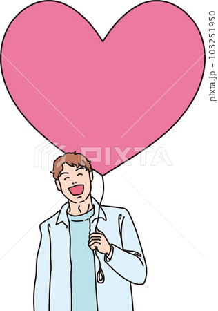 ハートの風船を持った笑顔の人たち_カラー_男性_上半身 103251950