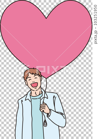 ハートの風船を持った笑顔の人たち_カラー_男性_上半身 103251950