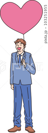 ハートの風船を持った笑顔の人たち_カラー_男子高校生_全身 ハートの風船を持った笑顔の人たち_カラー_男子高校生_全身 103251955