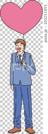 ハートの風船を持った笑顔の人たち_カラー_男子高校生_全身 ハートの風船を持った笑顔の人たち_カラー_男子高校生_全身 103251955