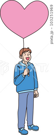 ハートの風船を持った笑顔の人たち_カラー_男の子_全身 103251969