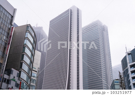 《東京都》雪降る冬の新宿都市風景 103251977