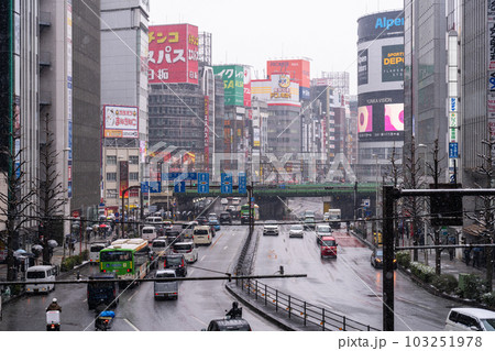 《東京都》雪降る冬の新宿都市風景 103251978