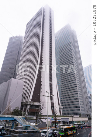 《東京都》雪降る冬の新宿都市風景 103251979