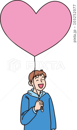 ハートの風船を持った笑顔の人たち_カラー_男の子_上半身 ハートの風船を持った笑顔の人たち_カラー_男の子_上半身 103252077