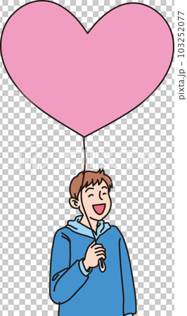 ハートの風船を持った笑顔の人たち_カラー_男の子_上半身 ハートの風船を持った笑顔の人たち_カラー_男の子_上半身 103252077