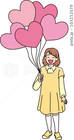 ハートの風船を持った笑顔の人たち_カラー_女の子_全身 103252079