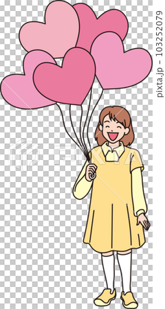ハートの風船を持った笑顔の人たち_カラー_女の子_全身 103252079