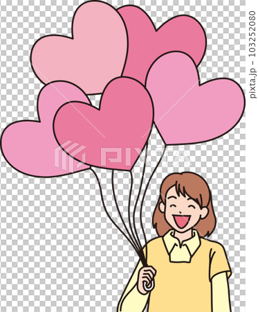 ハートの風船を持った笑顔の人たち_カラー_女の子_上半身 103252080