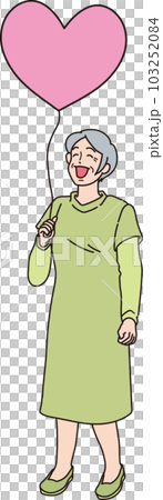 ハートの風船を持った笑顔の人たち_カラー_高齢女性_全身 103252084
