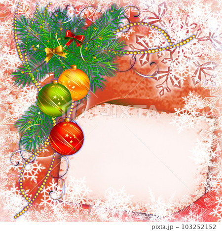 Three Christmas balls and a piece of paper 103252152