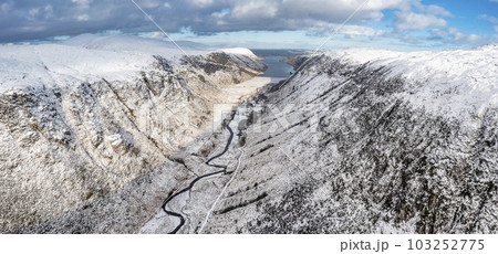 The snow covered Glenveagh Mountains and Glen in County Donegal - Republic of Ireland 103252775