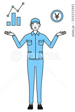 DXのイメージ、業績と売上の向上を案内する帽子と作業着姿の女性 103252991