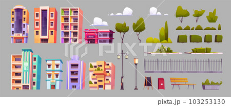 City infrastructure elements with urban building 103253130