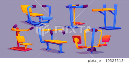 Outdoor gym in park, street exercise equipment 103253184