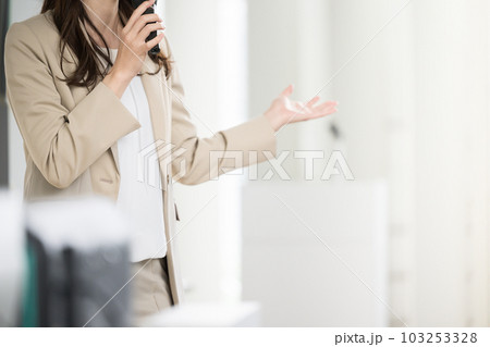 セミナーや講義をする女性の顔無しのイメージ　コピースペースあり 103253328