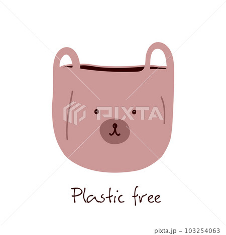 Fabric bag with funny bear face. Plastic free lettering. 103254063