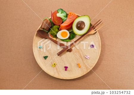 Intermittent fasting. Healthy breakfast, diet food concept. Organic meal. Fat loss concept. 103254732