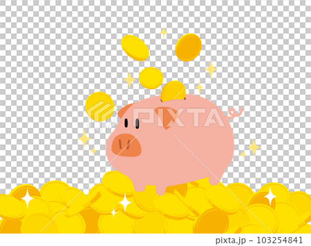 一堆硬幣和一個存錢罐 一堆硬幣和一個存錢罐 103254841