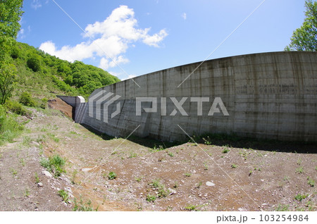信州　小谷村の砂防施設　栂池沢3号砂防堰堤　鋼製スリット3連格子枠の大型堰堤 103254984