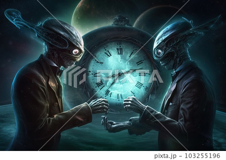 Alien law firm for quantum entanglement litigation takes on a case involving a time - travel paradox illustration generative ai 103255196