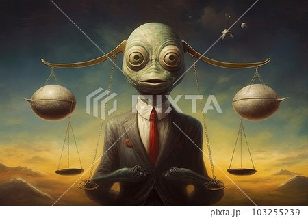 Galactic balance symbol of Extraterrestrial aliens law firm alien character illustration generative ai 103255239